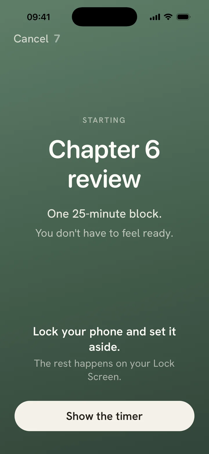 The start screen: the task's name in large type, on a calm green ground